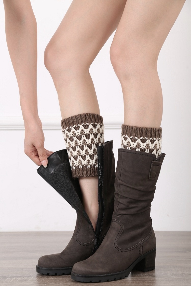 Womens Knit Boot Cuffs Color block wavy Boot Toppers Winter Short Leg Warmers